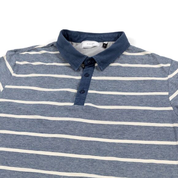 Five Four Men's Polo Shirt Casual Size XXL - Fits More Like XL Blue White Stripe - Picture 1 of 11